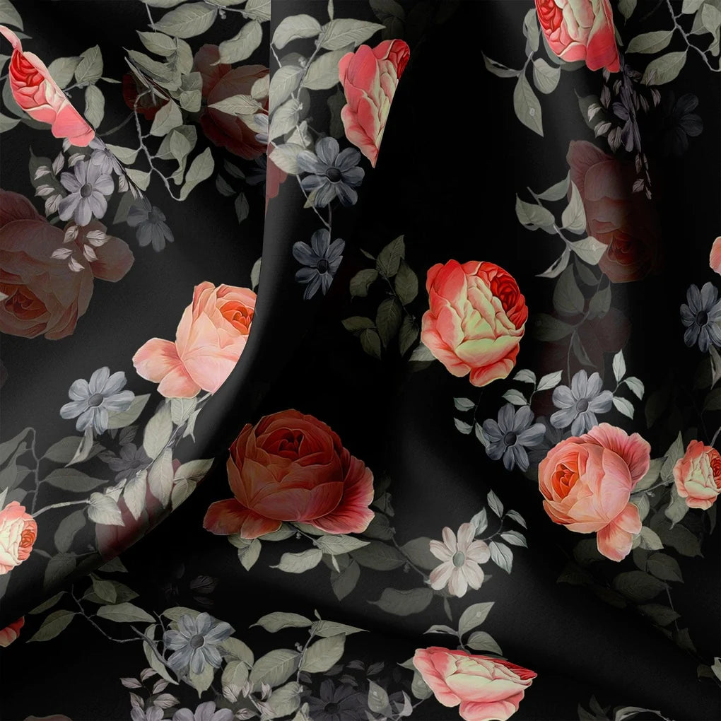 Elegant Floral Over Black Base Digital Printed Fabric – js 0 0ta06659p1 110 elegant floral over black base digital printed fabric 1