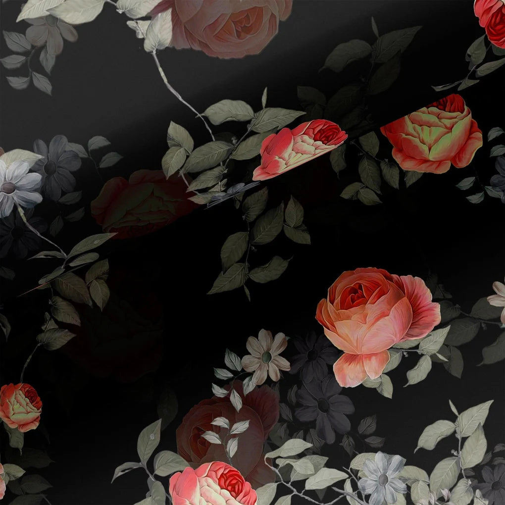 Elegant Floral Over Black Base Digital Printed Fabric – js 0 0ta06659p1 110 elegant floral over black base digital printed fabric 3