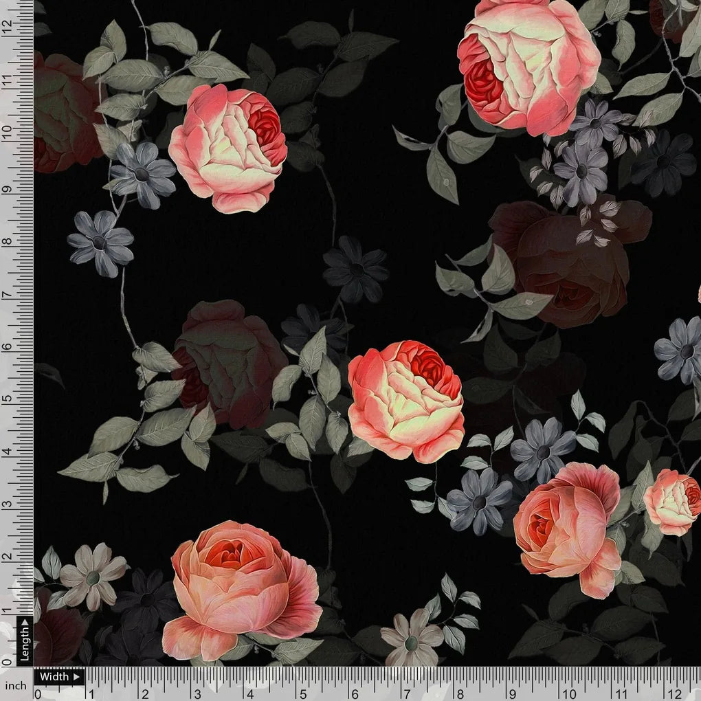 Elegant Floral Over Black Base Digital Printed Fabric – js 0 0ta06659p1 110 elegant floral over black base digital printed fabric 4