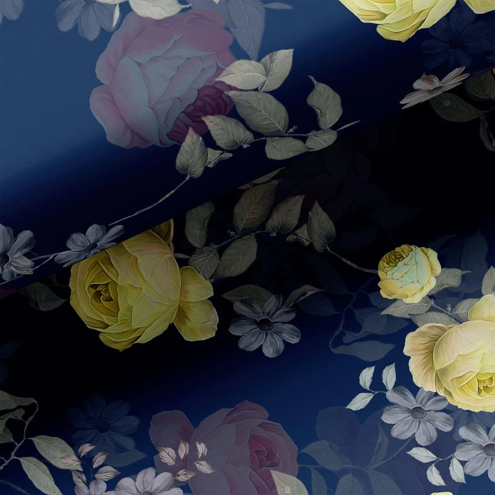 Elegant Floral Over Blue Base Digital Printed Fabric – js 0 0ta06659p3 110 elegant floral over blue base digital printed fabric 3