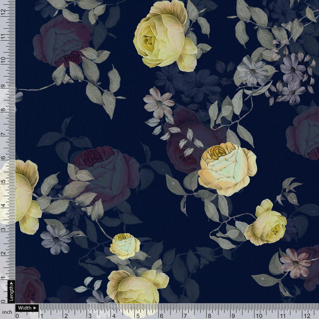 Elegant Floral Over Blue Base Digital Printed Fabric - FAB VOGUE Studio®