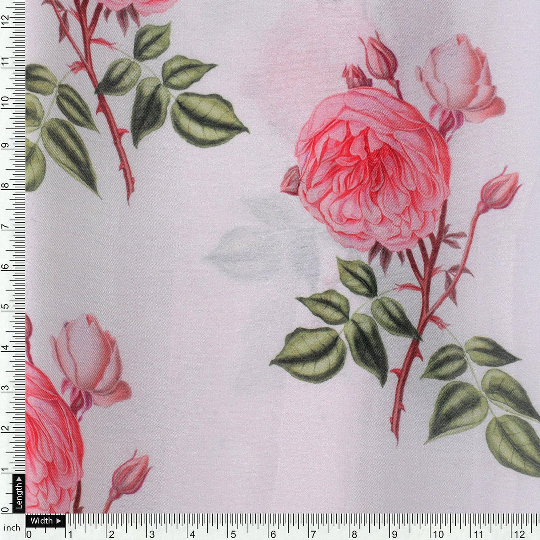 Red Rose Laying Over Peach Base Digital Printed Fabric - FAB VOGUE Studio®