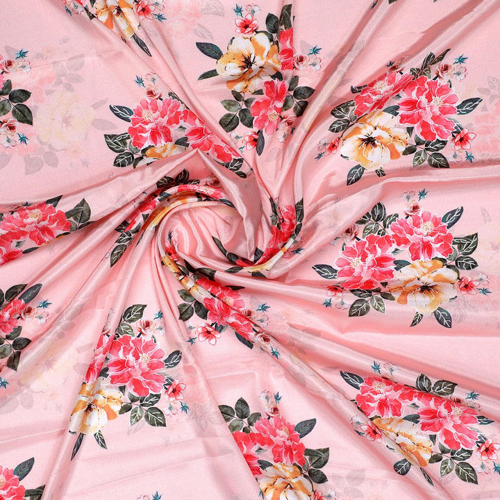 Colorful Floral Peach-Base Digital Printed Fabric - FAB VOGUE Studio®