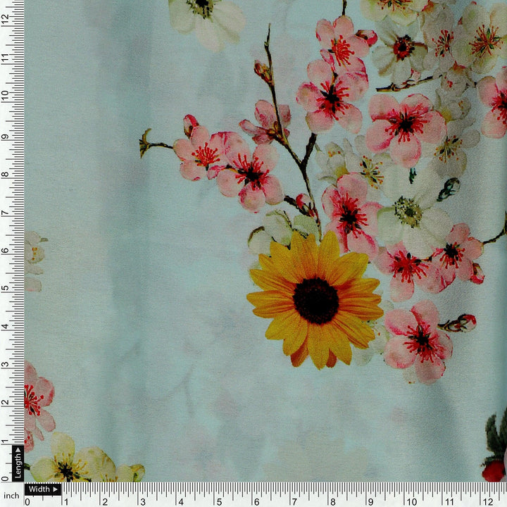 Beautiful Floral Vine Pista Base Digital Printed Fabric - FAB VOGUE Studio®