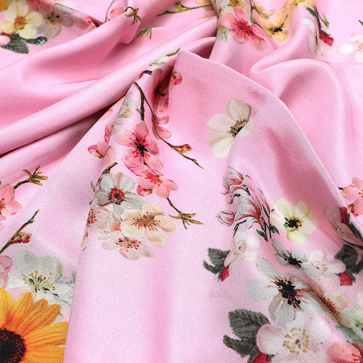 Beautiful Floral Vine Pink Base Digital Printed Fabric - FAB VOGUE Studio®