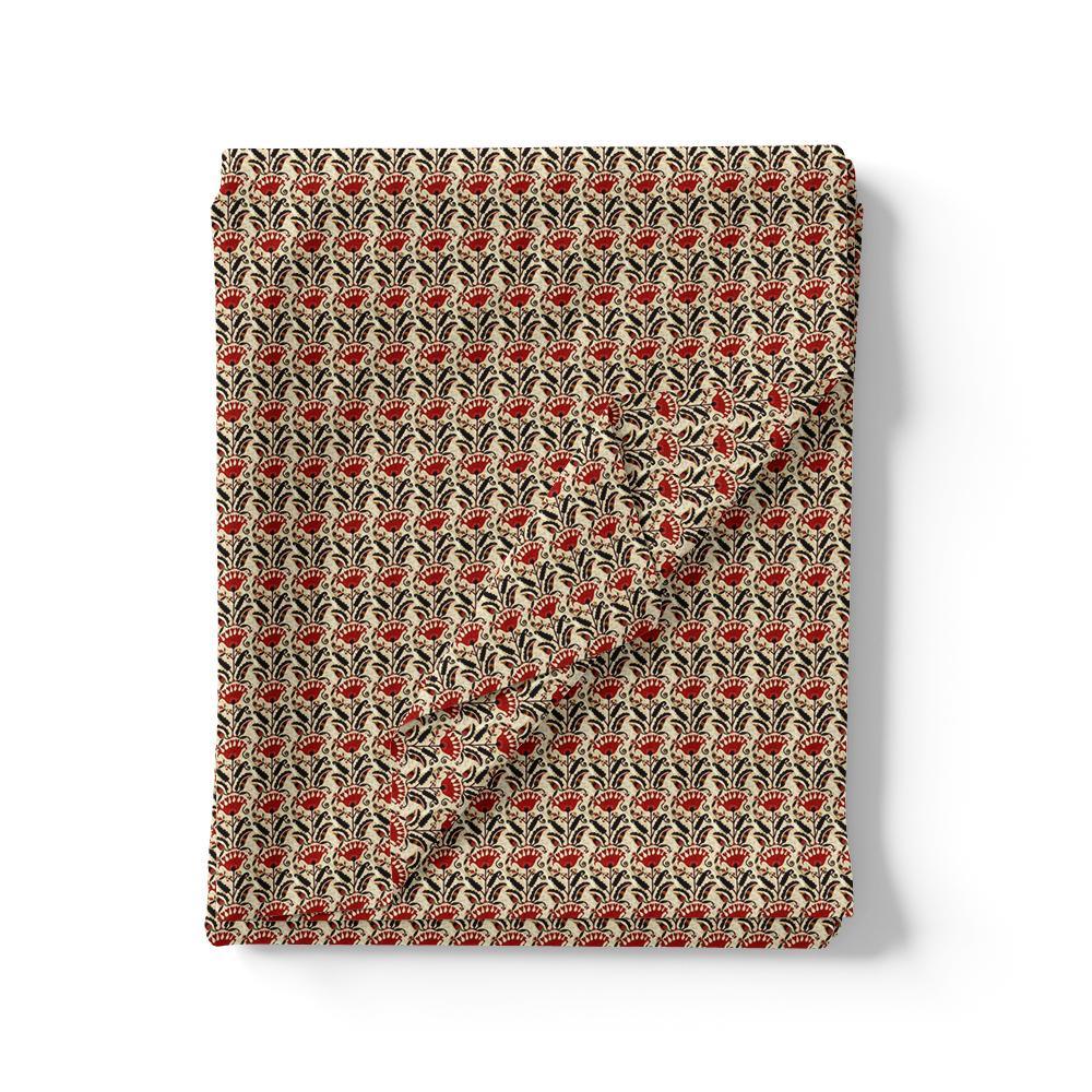 Seamless Opposite Red Flower Pattern Digital Printed Fabric - FAB VOGUE Studio®