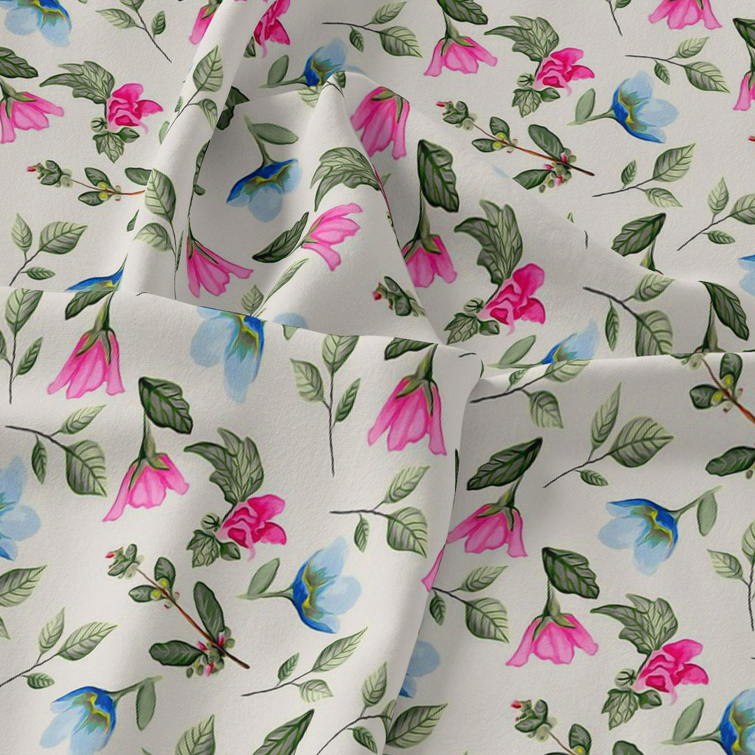 Flower With Olive Leaf Digital Printed Fabric - Japan Satin - FAB VOGUE Studio®