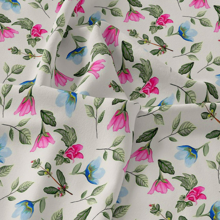 Flower With Olive Leaf Digital Printed Fabric - Japan Satin - FAB VOGUE Studio®