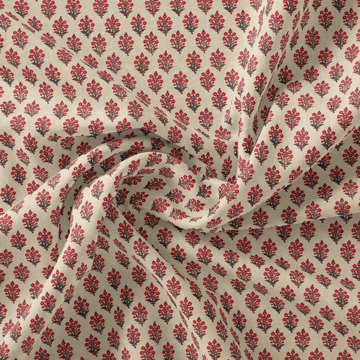 Red Flower Motif Block Digital Printed Fabric - FAB VOGUE Studio®