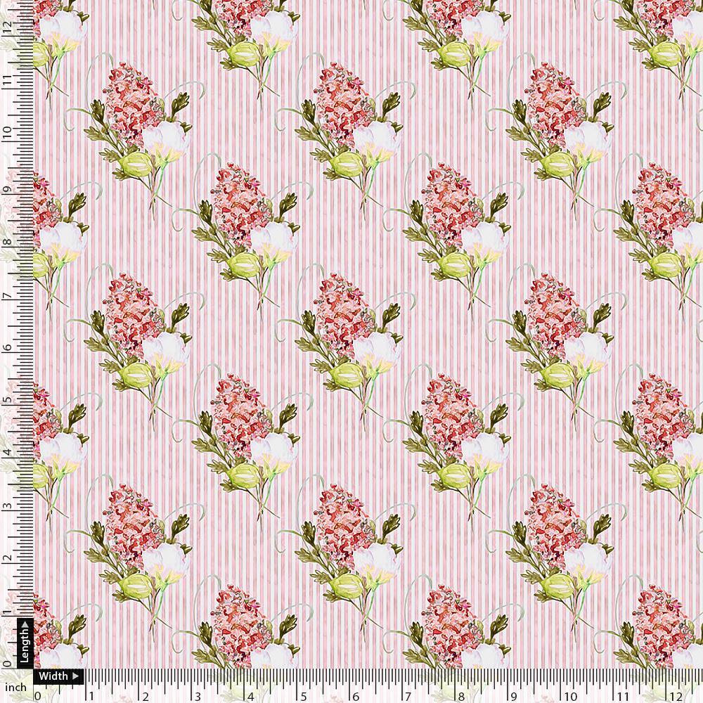 Pink Flower Pack With Stripes Digital Printed Fabric - FAB VOGUE Studio®