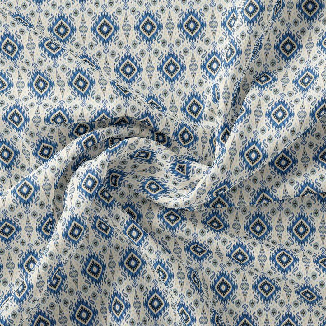 Tiny Blue Medallion Motif Digital Printed Fabric - Japan Satin - FAB VOGUE Studio®