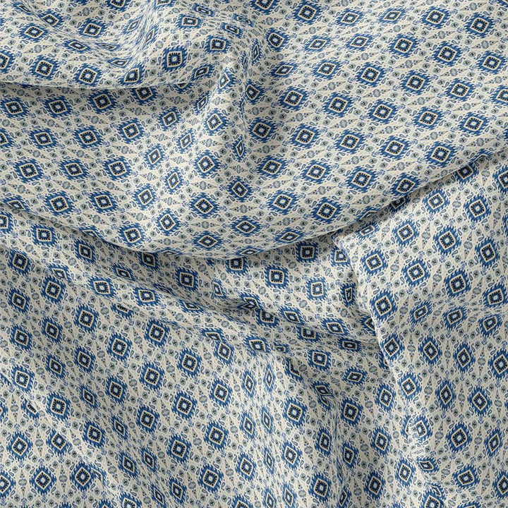 Tiny Blue Medallion Motif Digital Printed Fabric - Japan Satin - FAB VOGUE Studio®