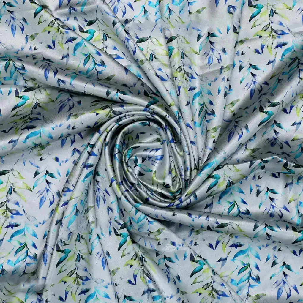 Green And Bluish Leaves Motif Digital Printed Fabric  - Japan Satin – js 0 ma013650 110 green and bluish leaves motif digital printed fabric japan satin 1