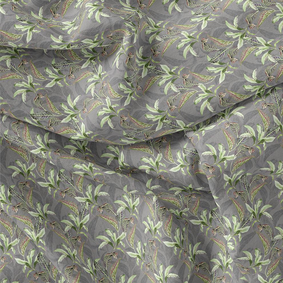 Pista Flower On Grey Digital Printed Fabric - Japan Satin - FAB VOGUE Studio®