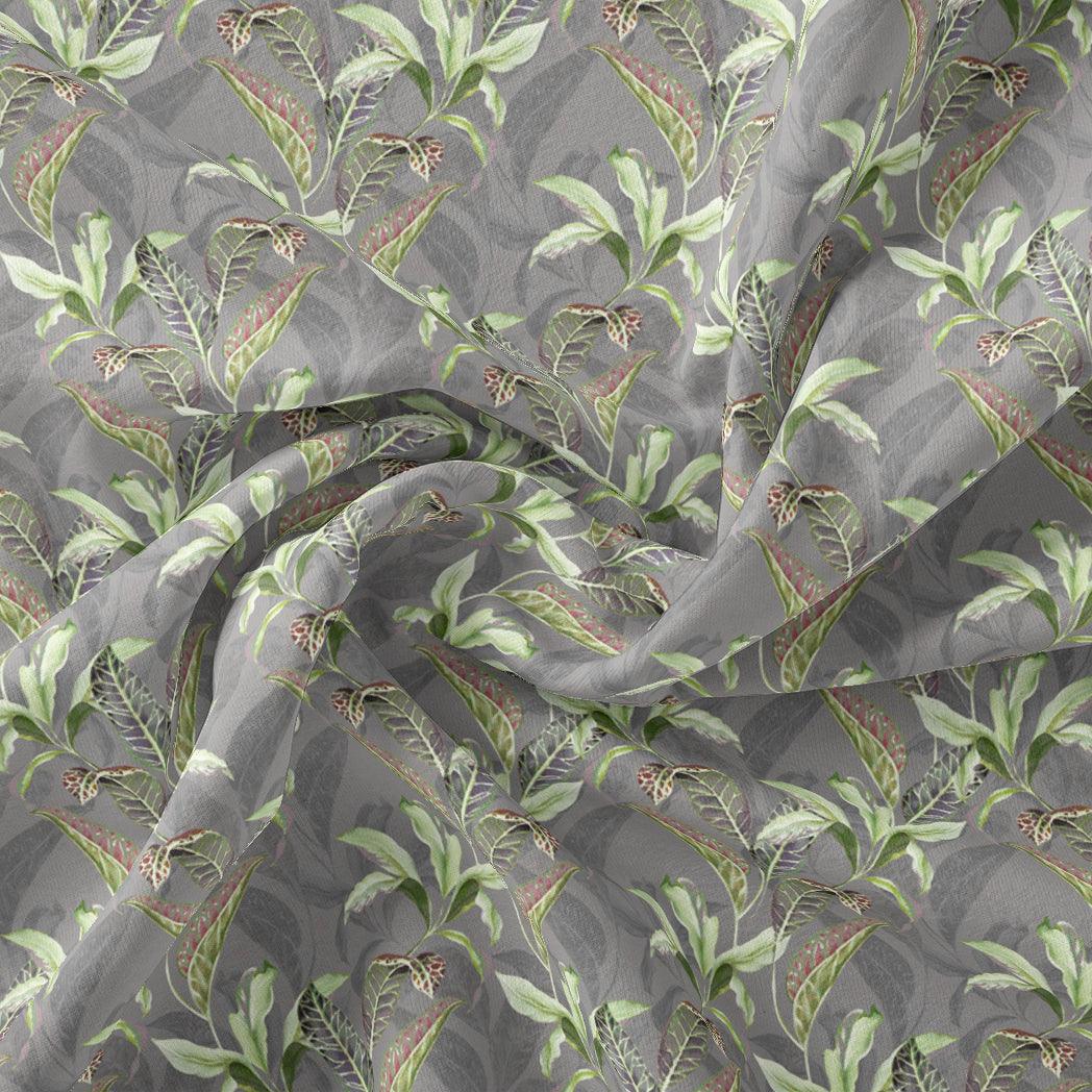 Pista Flower On Grey Digital Printed Fabric - Japan Satin - FAB VOGUE Studio®