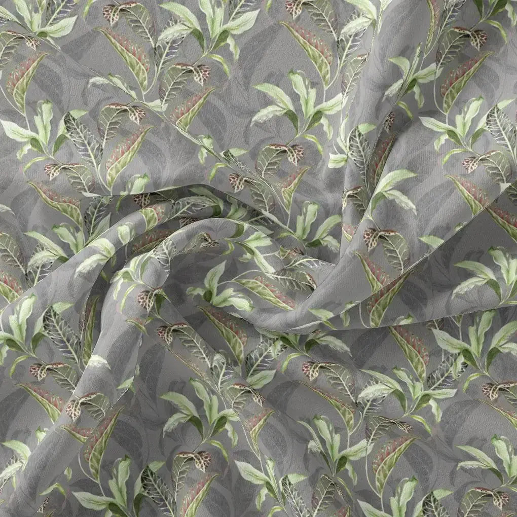 Pista Flower On Grey Digital Printed Fabric  - Japan Satin – js 0 ma013654 110 pista flower on grey digital printed fabric japan satin 3