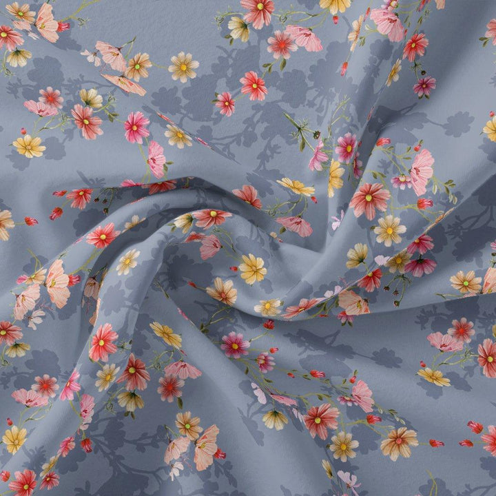 Colour Full Daisy With Spotted Background Digital Printed Fabric - Japan Satin - FAB VOGUE Studio®