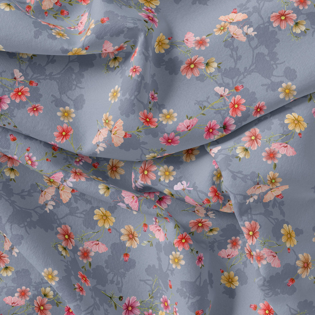Colour Full Daisy With Spotted Background Digital Printed Fabric - Japan Satin - FAB VOGUE Studio®
