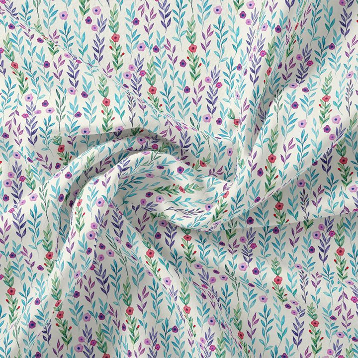 Tiny Multicolour Leaves With Tiny Flower Digital Printed Fabric - Japan Satin - FAB VOGUE Studio®