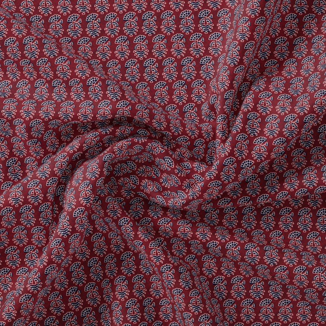 Decorative Flower Tree Redish Digital Printed Fabric - FAB VOGUE Studio®