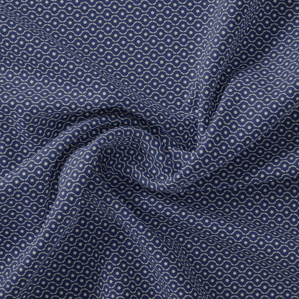 Attractive Tiny Blue Star Ogee Digital Printed Fabric - FAB VOGUE Studio®
