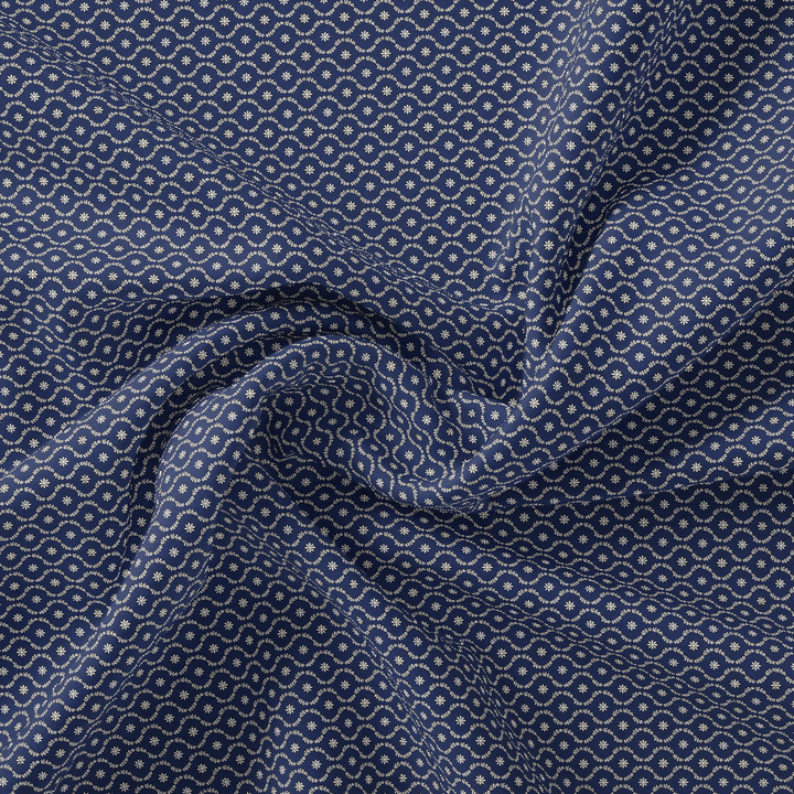 Attractive Tiny Blue Star Ogee Digital Printed Fabric - FAB VOGUE Studio®