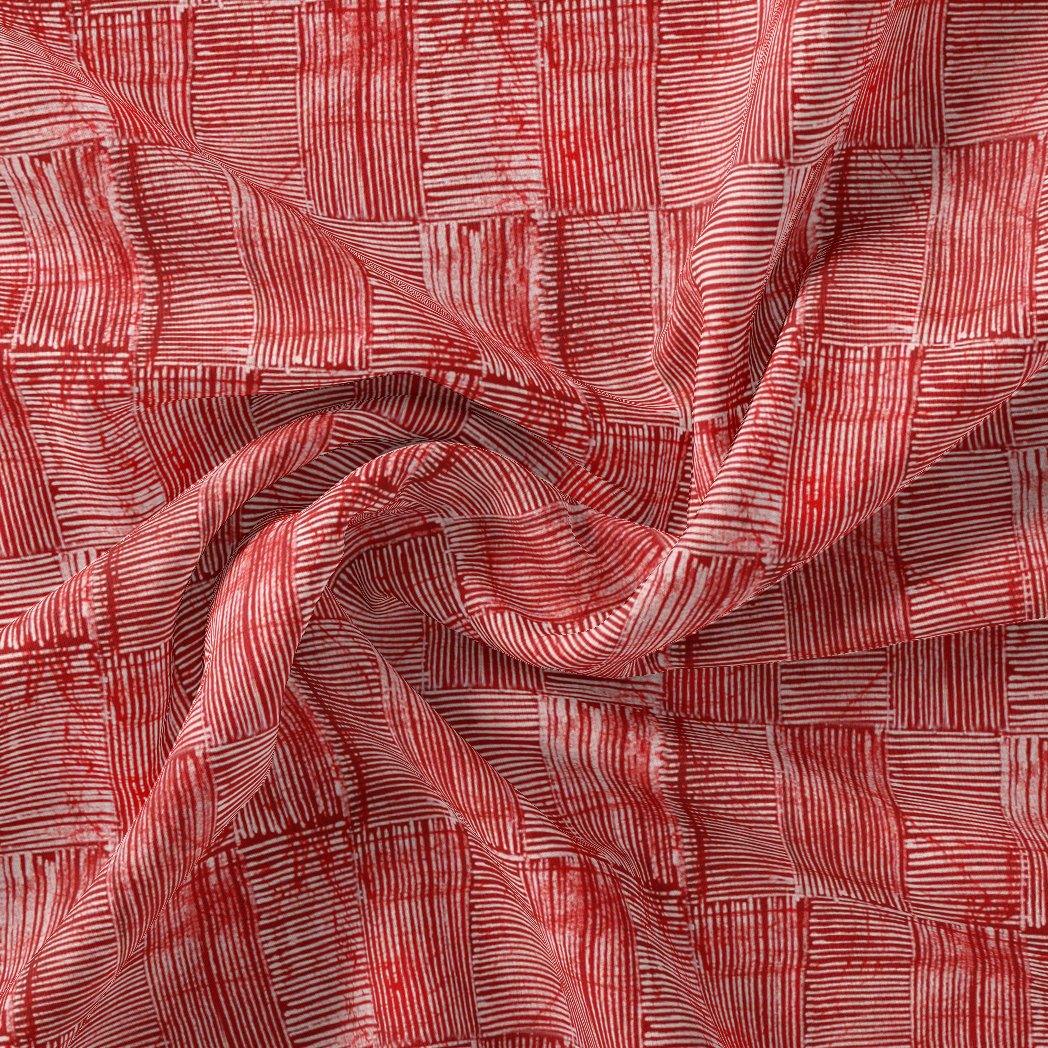 Checkes Textured Red And White Digital Printed Fabric - FAB VOGUE Studio®