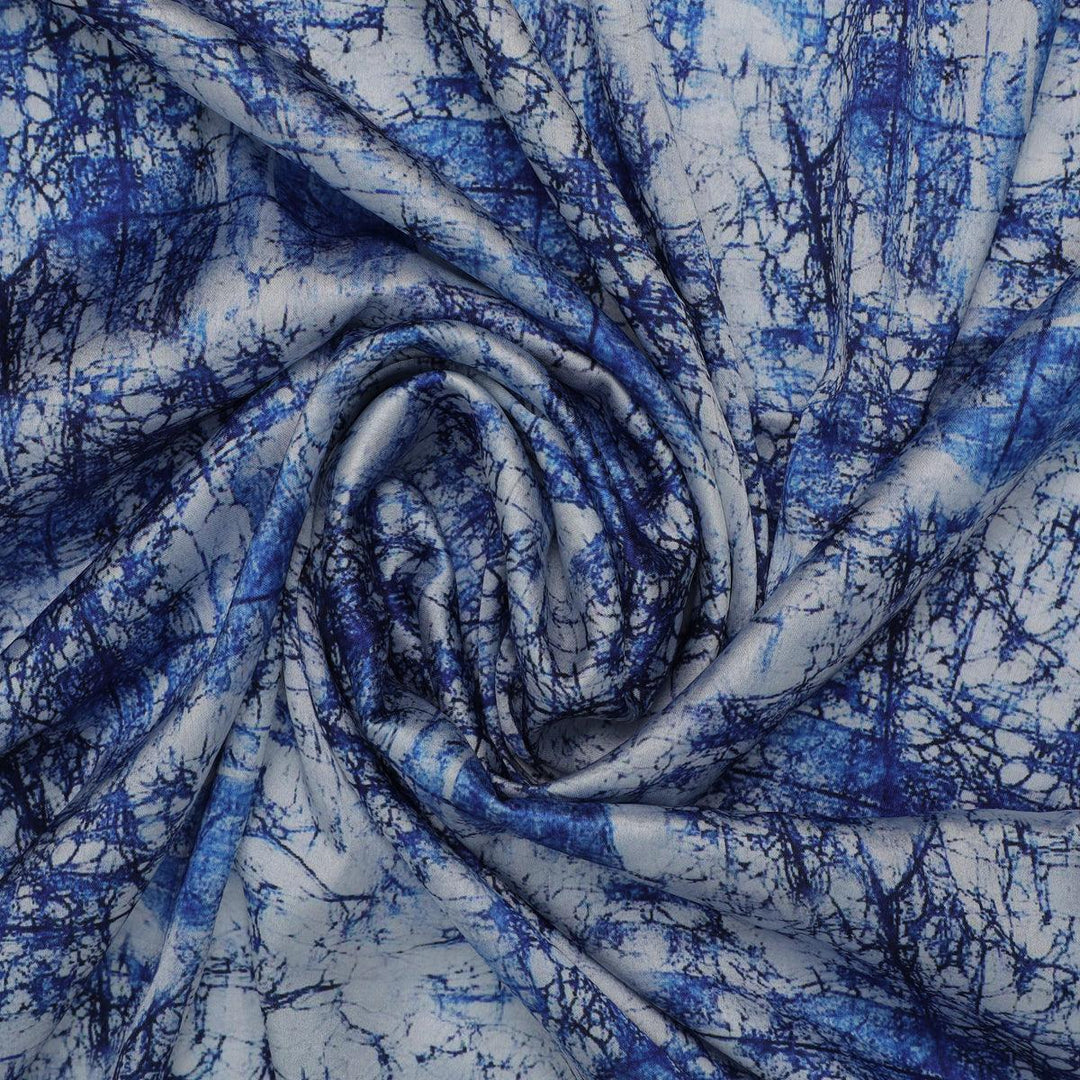 Blue Artistic Abstract Digital Printed Fabric - Japan Satin - FAB VOGUE Studio®
