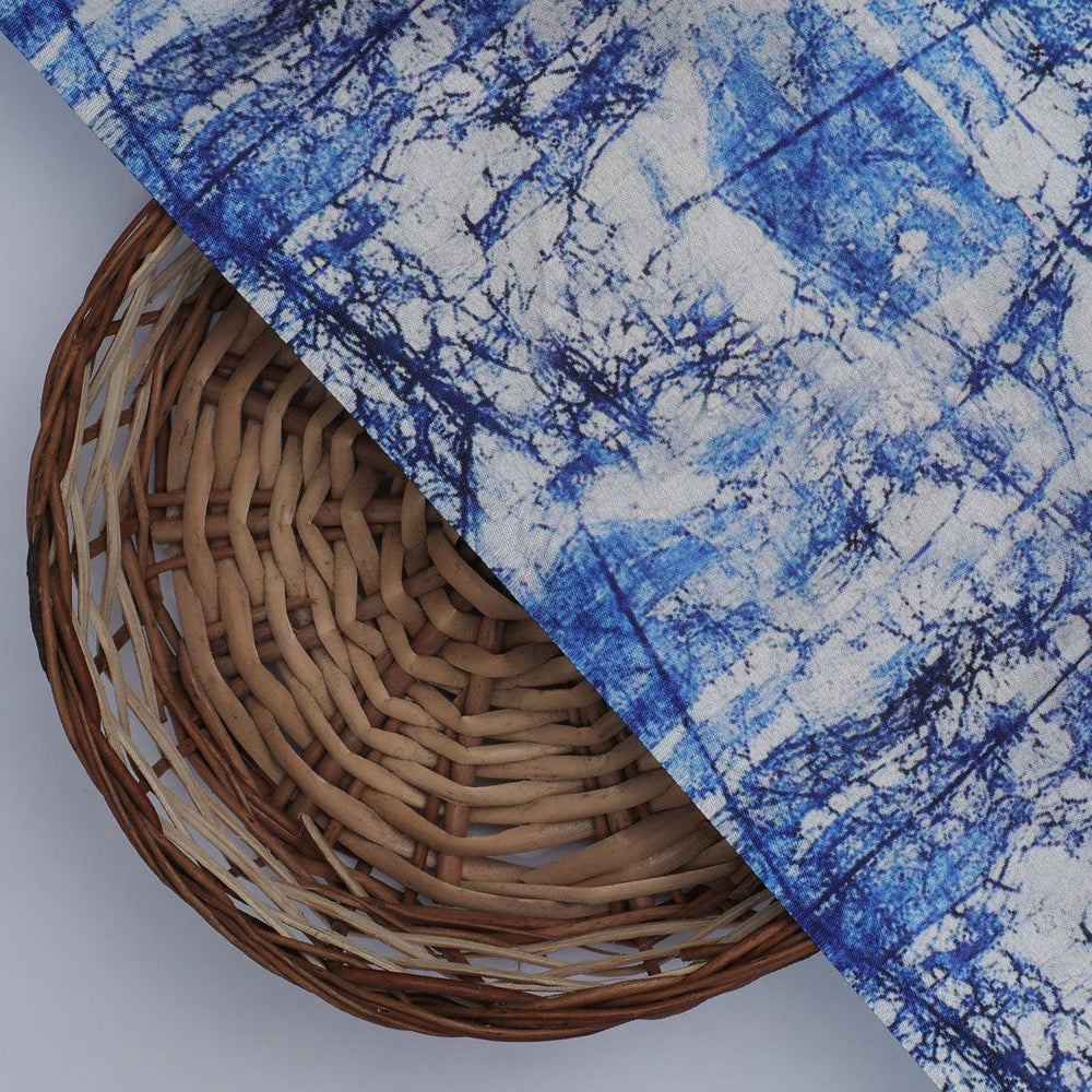 Blue Artistic Abstract Digital Printed Fabric - Japan Satin - FAB VOGUE Studio®