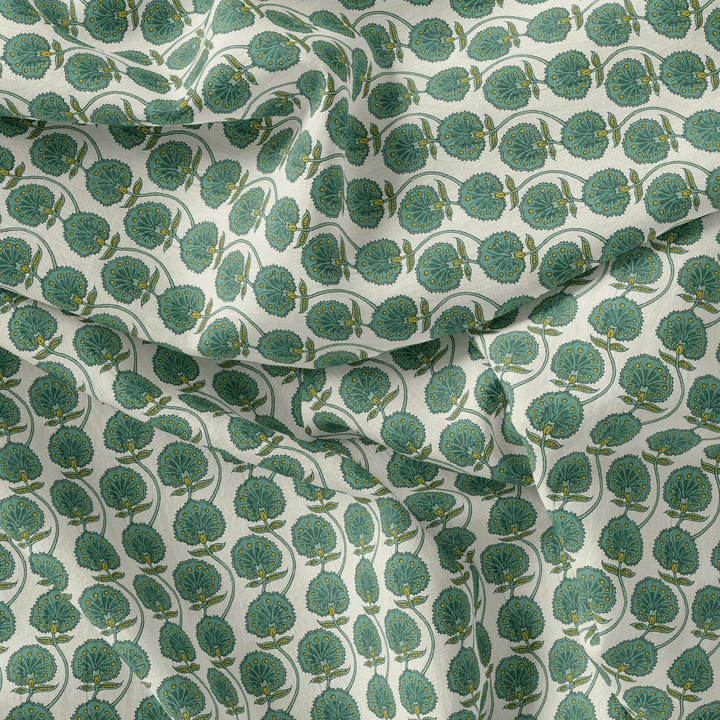 Decorative Palmate Divergent Green Pista Leaves Digital Printed Fabric - FAB VOGUE Studio®