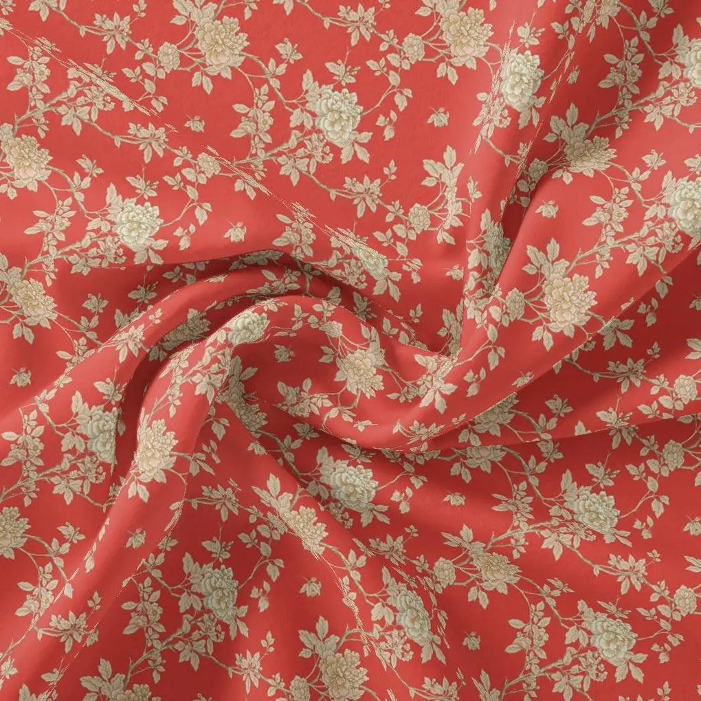 Western Golden Flower With Orange Background Digital Printed Fabric – js 0 ma03131 110 western golden flower with orange background digital printed fabric 1