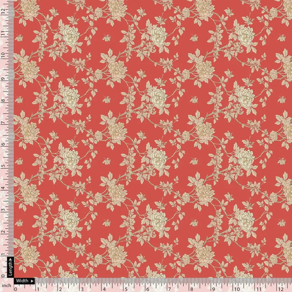 Western Golden Flower With Orange Background Digital Printed Fabric – js 0 ma03131 110 western golden flower with orange background digital printed fabric 5