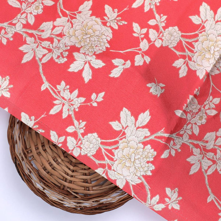 Flower Bunch On Dreamy Orange Digital Printed Fabric - Japan Satin - FAB VOGUE Studio®