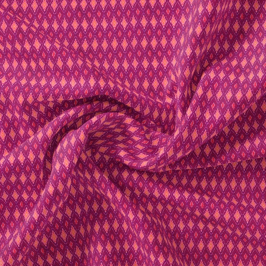 Classic Multi Pattern Ikat Pink Colour Digital Printed Fabric - FAB VOGUE Studio®
