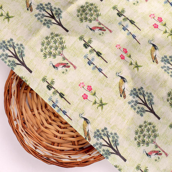 Pista Chinoiserie With Birds Digital Printed Fabric - Japan Satin - FAB VOGUE Studio®