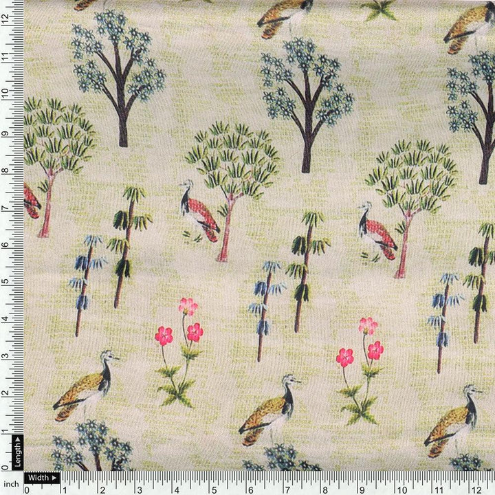 Pista Chinoiserie With Birds Digital Printed Fabric - Japan Satin - FAB VOGUE Studio®
