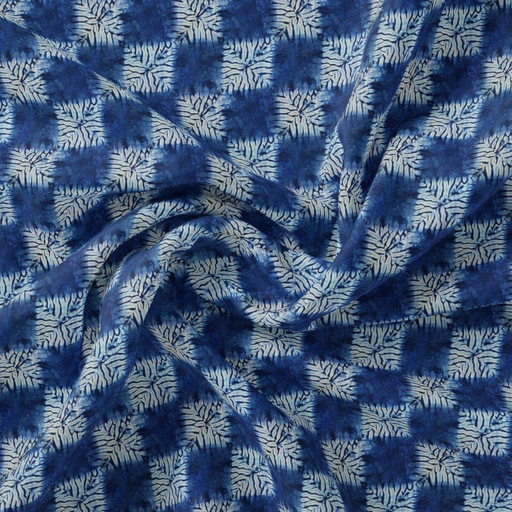 Flower Leaves With Blue Harlequin Digital Printed Fabric - Japan Satin - FAB VOGUE Studio®