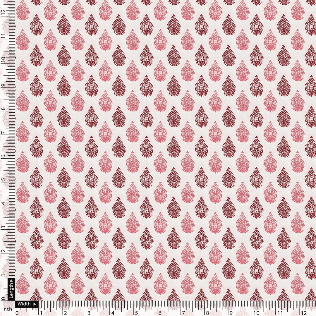 Lovely Pink And Brown Hand Block Leaves Digital Printed Fabric - FAB VOGUE Studio®