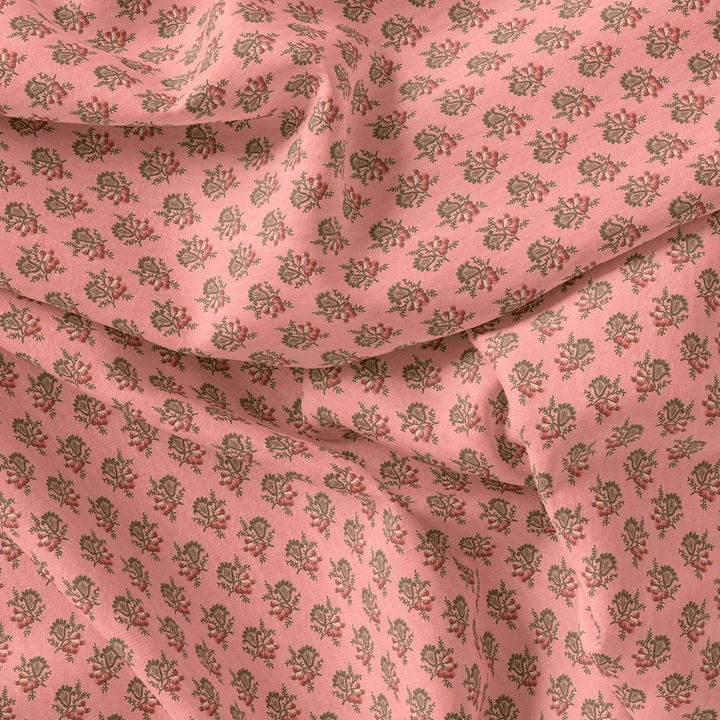 Cool Summer Simple Pink Flower With Leaves Digital Printed Fabric - FAB VOGUE Studio®