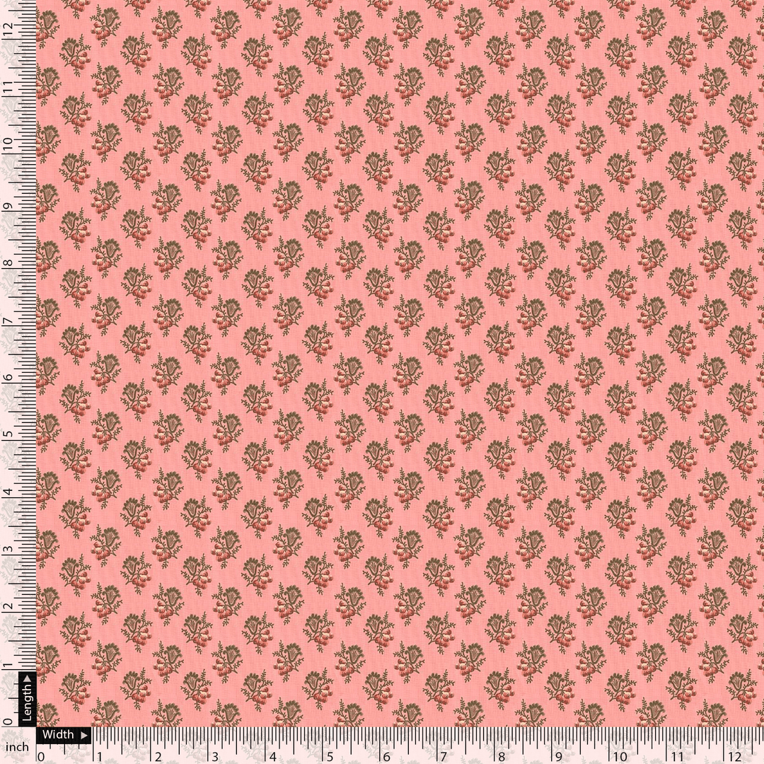 Cool Summer Simple Pink Flower With Leaves Digital Printed Fabric - FAB VOGUE Studio®