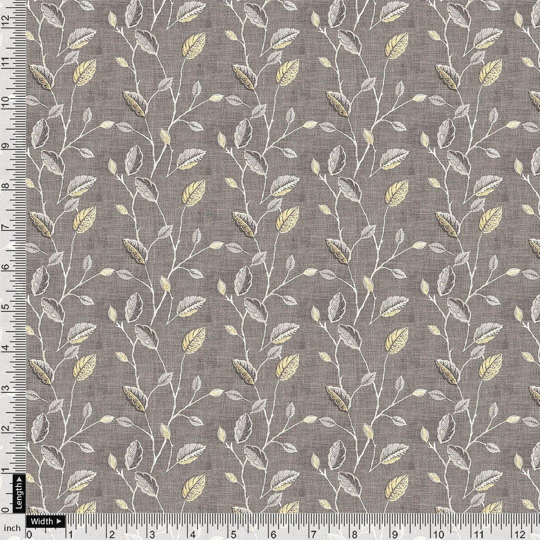 Brown Leaves With Stalk Digital Printed Fabric - FAB VOGUE Studio®