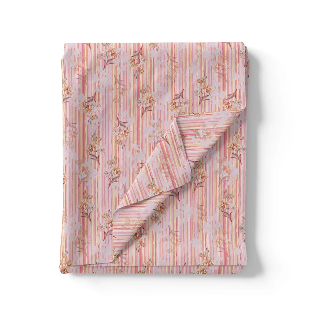Pink Flower Leaves With Strips Digital Printed Fabric – js 0 ma06460 110 pink flower leaves with strips digital printed fabric 3