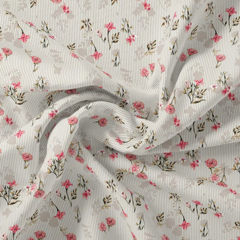 Pink Botanical Flower With Leaves Digital Printed Fabric – js 0 ma06481 110 pink botanical flower with leaves digital printed fabric 1