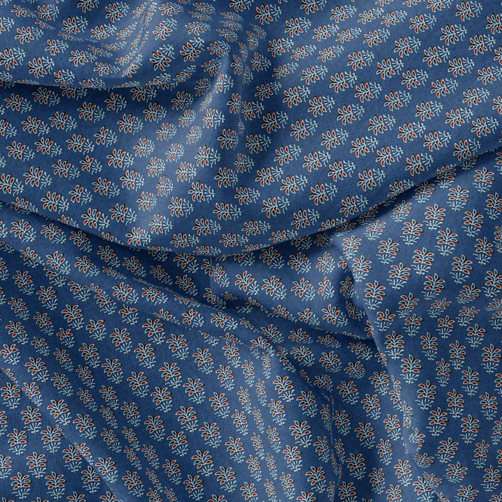 Lovely Blue Port Tree Leaves Digital Printed Fabric - FAB VOGUE Studio®