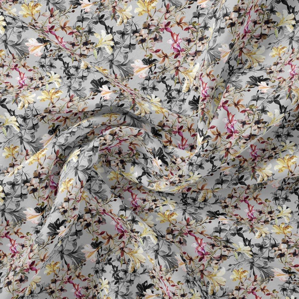 Calico Flower Yellow And Purple Floral Digital Printed Fabric - FAB VOGUE Studio®