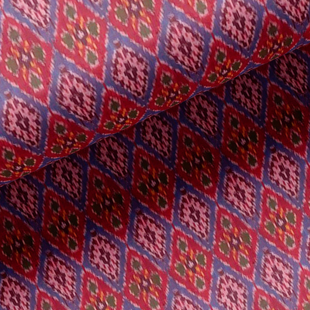 Maroon Ikat-Patola Type Pattern Design Printed Fabric - FAB VOGUE Studio®