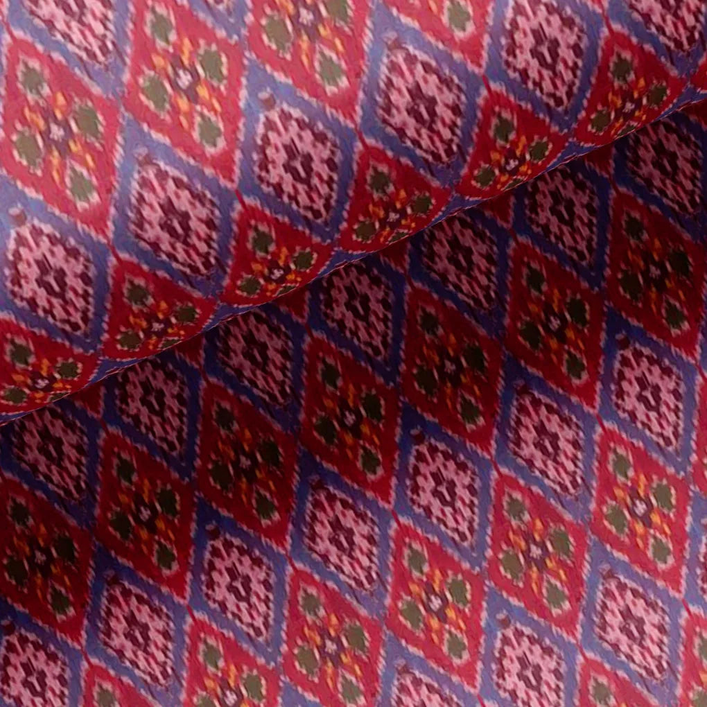 Maroon Ikat-Patola Type Pattern Design Printed Fabric – js 0 ma08322 110 maroon ikat patola type pattern design printed fabric 2