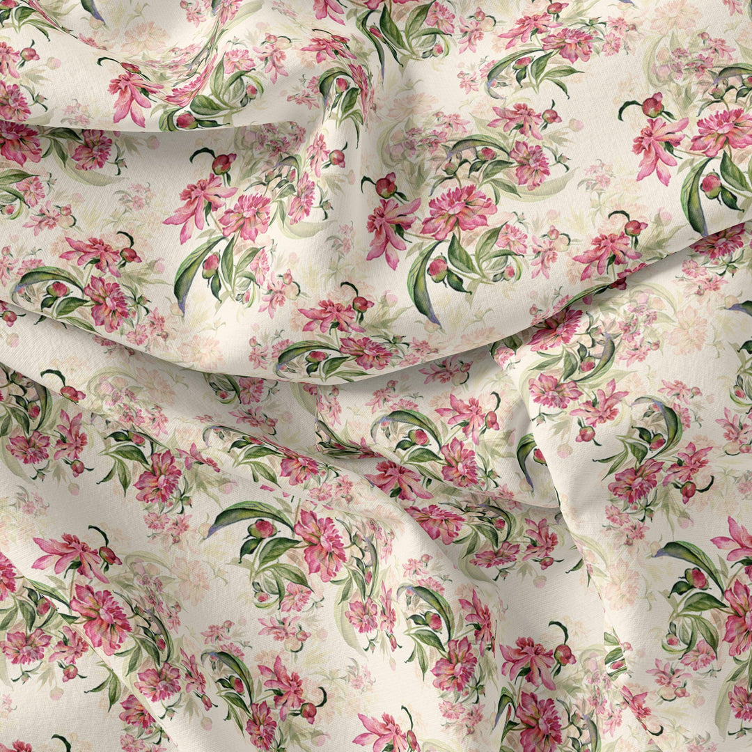 Beautiful Pink Calendula Flower Digital Printed Fabric - FAB VOGUE Studio®