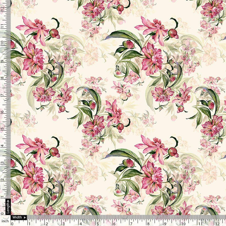 Beautiful Pink Calendula Flower Digital Printed Fabric - FAB VOGUE Studio®