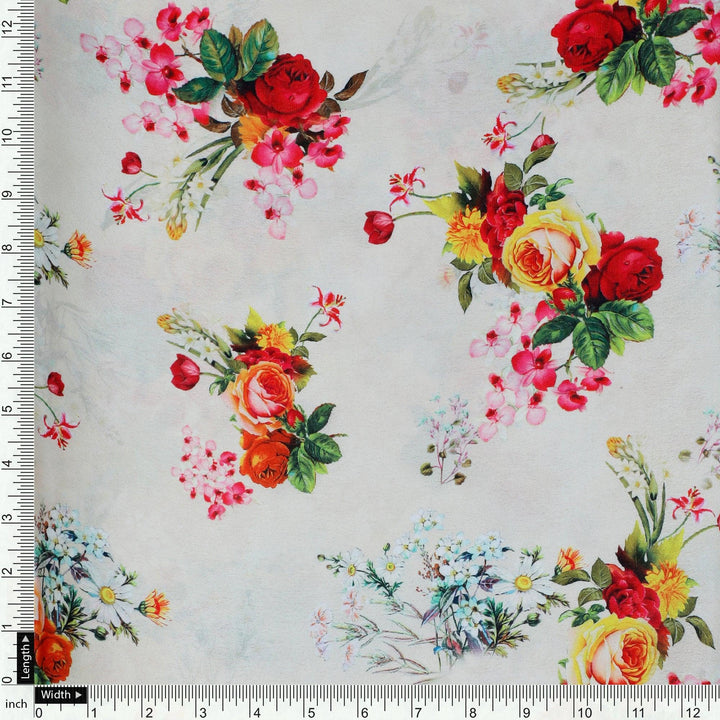 Multicolour Red And Yellow Roses Digital Printed Fabric - Japan Satin - FAB VOGUE Studio®